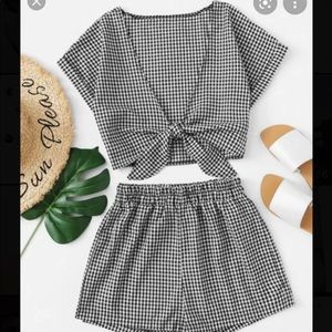 gingham set - tie front top and shorts